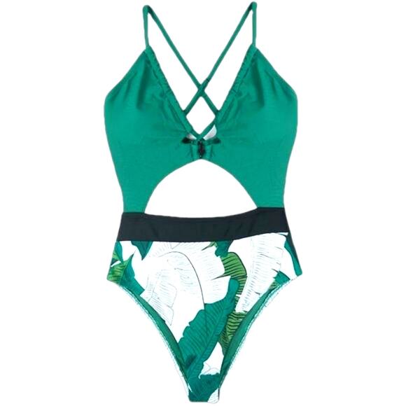 Cupshe Tropical Cut-Out One-Piece Swimsuit NWT Green Size Small - Picture 8 of 12